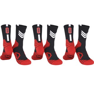 SNF 四季厚底運動籃球足球襪3雙組, 31 紅黑色 0號