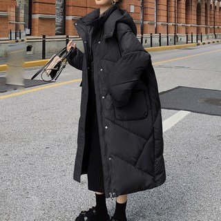 Paperments 女款大尺碼冬季連帽領寬鬆長版大衣 03296