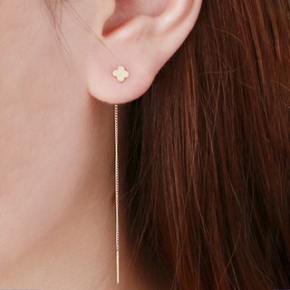 miniart 女性用 14K 單邊幸運草長耳環 G692