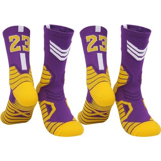 SNF 四季加厚底運動籃球足球襪, 09 黃紫色 23號