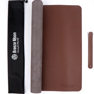 Breeze Moon 露營皮革桌墊 + 固定帶 + 收納袋, 深棕色