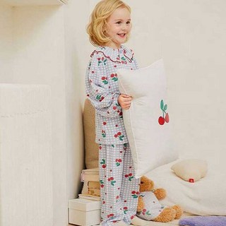 몰리멜리프렌즈 여아용 상큼 체리 프릴 소프트 피치 웜 파자마 세트