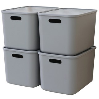 BONOHOUSE 食品儲藏室整理收納箱, 4個, 灰色, L(264 x 372 x 242 mm)