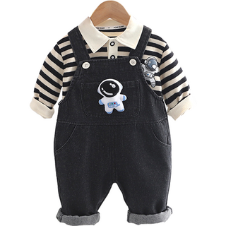 童款條紋T恤+吊帶褲組合