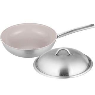 EDELKOCHEN Easy Prism不鏽鋼陶瓷塗層IH感應炒鍋+鍋蓋 伯爵紅, 28cm, 1組