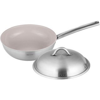 EDELKOCHEN Easy Prism不鏽鋼陶瓷塗層IH感應炒鍋+鍋蓋 伯爵紅, 24cm, 1組