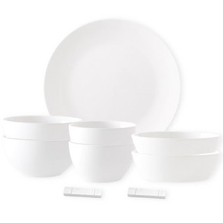 PRELUDE NEOBONE 簡約雙人餐具居家組 A 9p, 白色, 飯碗 2p + 湯碗 2p + 小菜碟 2p + 盤子 + 筷匙架 2p