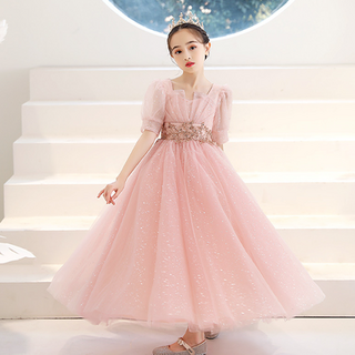 Orange Damom 女童腰部水鑽花朵泡泡袖洋裝