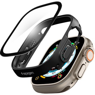 Spigen 智能手錶全保護殼薄型 360 + 鋼化玻璃套裝 ACS05558, 黑色(保護殼)