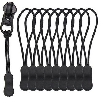 手柄黑色繩 花生形裝飾拉鍊頭, 10個, 黑色