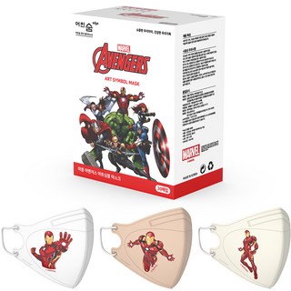 Eorinsum 漫威復仇者聯盟印花彩色鳥嘴型口罩 XS號, 30片, 1盒, 鋼鐵人款(白色+象牙白+淺米色)