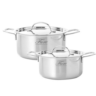 HANIL STAINLESS STEEL Fiore IH三層不鏽鋼鍋具組 2件, 銀色, 雙耳鍋 20cm + 雙耳鍋 24cm
