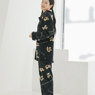 GLAM GONGGAM 女性Cabby Bear長袖睡眠冬季絨毛翻領睡衣兩件式