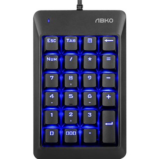 ABKO 機械式可換軸LED有線數字鍵盤, 黑色, K523, 紅軸
