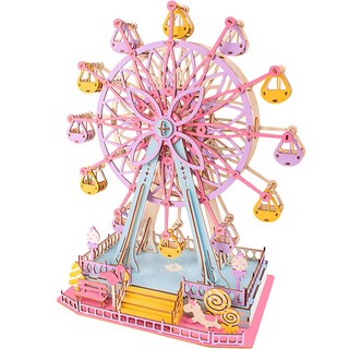 WOODABLE 粉紅色摩天輪迷你模型DIY套組, 混合顏色, 1個