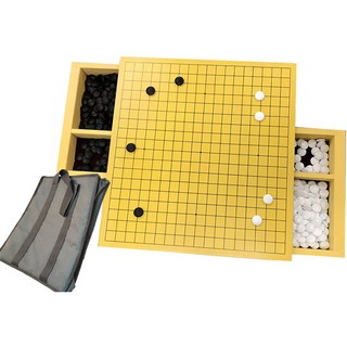 6 BROTHERS BADUK 抽屜式圍棋盤 中 + 18號P圍棋子 + 隨機出貨收納袋組合, 黃色(棋盤)