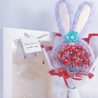 프리워 발렌타인데이 머리띠 꽃다발 선물 12cm, 레드토끼, 1개