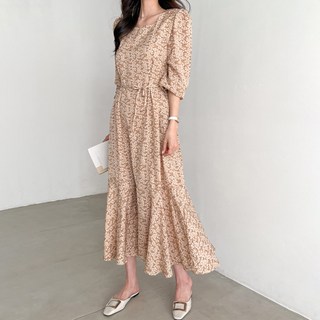 女款Shabit碎花長版連身裙 38472, 米色