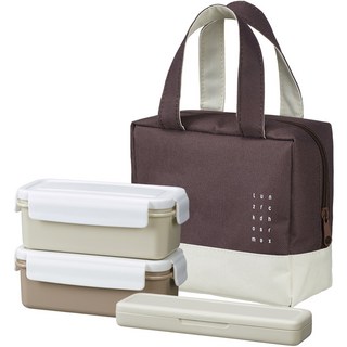 KOMAX Lunch Mate The Slim 便當盒組, 1套, 棕色 + 燕麥色