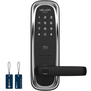 SOLITY 免鑽孔指紋辨識數位有把手門鎖 WM-650B PLUS + 掛環式卡片鑰匙 2件組, 顧客自行安裝