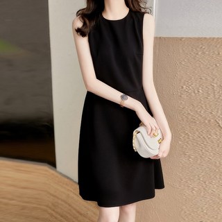 Paperments 素色高雅無袖A字西裝連身裙 04063 含大尺碼, 黑色