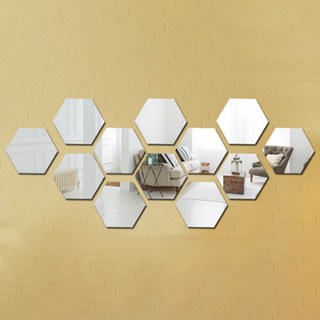 六角形壓克力掛鏡 12入組, 銀