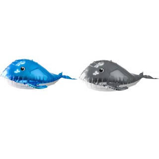 PARTYSHOW 胖胖小海豚鋁箔氣球 藍色2入 + 灰色2入組合, 1套, 混合色