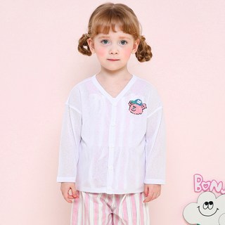 milk mile 童款蘋果小熊插圖亞麻開襟衫