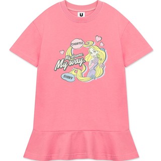 女童透氣夏季D款短袖印花樂佩公主洋裝