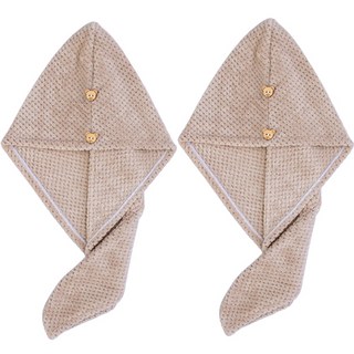 Dasadotcom 加厚乾髮帽 浴巾 毛巾 62 x 25cm, 2個, 米色