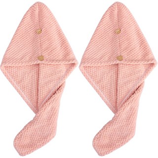 Dasadotcom 加厚乾髮帽 浴巾 毛巾 62 x 25cm, 2個, 淺粉色