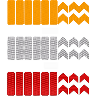 夜間用安全警示反光貼紙 長方形18入 + 箭頭18入 組, 黃色 + 紅色 + 銀色, 1套