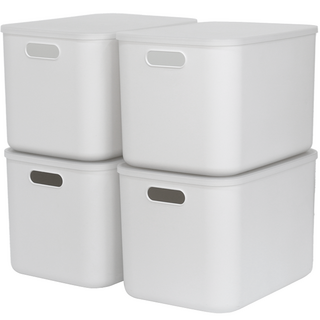 AllULiving 食品儲藏室生活收納箱 收納整理盒, 白色, 大(26.5 x 37 x 24.2 cm), 4個