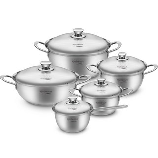 Kitchen-Art Veni 全不鏽鋼電磁爐鍋具5件組, 混合色, 單柄鍋 18cm + 雙耳鍋 20cm + 雙耳鍋 22cm + 燉鍋 26cm + 湯鍋 26cm, 1套