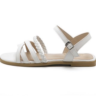 JACK&JILL 女款手工編織繫帶涼鞋 JB3339, 白色, 250