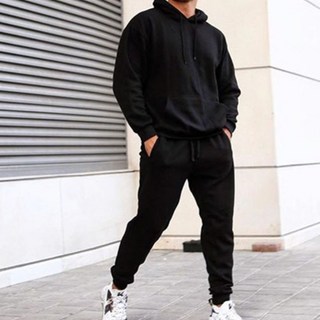 Gudipeu 男款簡約寬鬆連帽T恤 + 運動褲套裝