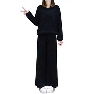 Goodif 女款大尺碼大學T + 直筒褲套裝