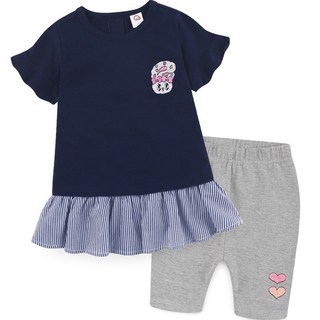 milkmile 女童款艾絲樂小兔刺繡荷葉邊短袖上衣+愛心刺繡五分內搭褲套裝