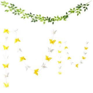 파티쇼 나비가랜드 대형 2p + 유칼립투스 나뭇잎 가랜드 타원잎 1.8m 세트, 옐로우(가랜드), 1세트