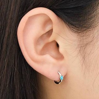 ANIAHAIE 女性綠松石波浪圓環925純銀+鍍銠環形耳環 E044-02H