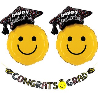 joyparty 畢業祝賀花環+Grabo畢業開心微笑迷你形狀鋁箔氣球 2入組, 混合色, 1套