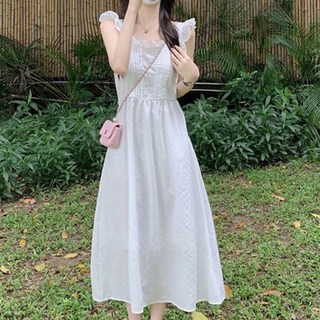 女款荷葉邊蓋肩自助婚紗連身裙, 白色