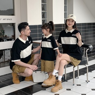 Youvely Blka 親子裝工裝褲 + 翻領T恤套組