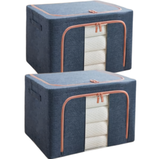 일라오 대용량 패브릭 와이어 폴딩 리빙박스 대형, 네이비 2개입, 2개