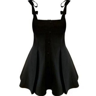 女款背心連身喇叭裙, 黑色