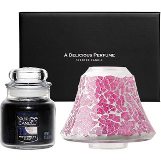YANKee CANDLe 小瓶香氛蠟燭 104g + 馬賽克燭罩禮盒組, 仲夏之夜, 粉紅色