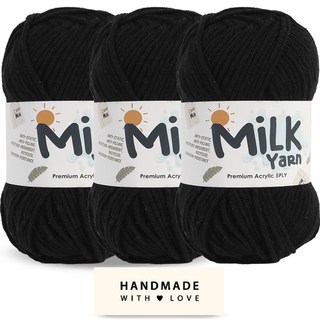 니뜨 밀크얀 뜨개실 50g x 3p + 코튼라벨 세트, 1세트, 18블랙