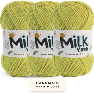 Knitt MiLK編織線 50g 3捲+Handmade字樣棉質標籤, 1組, 63蘋果綠