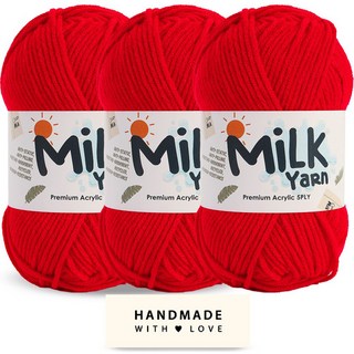 니뜨 밀크얀 뜨개실 50g x 3p + 코튼라벨 세트, 1세트, 10레드