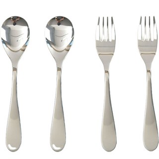 Willive 韓國製 304不鏽鋼 Bello 兒童餐具組, 湯匙 2p + 叉子 2p, 銀色, 1套